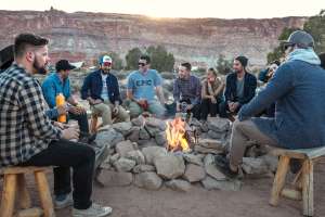 college friends campfire